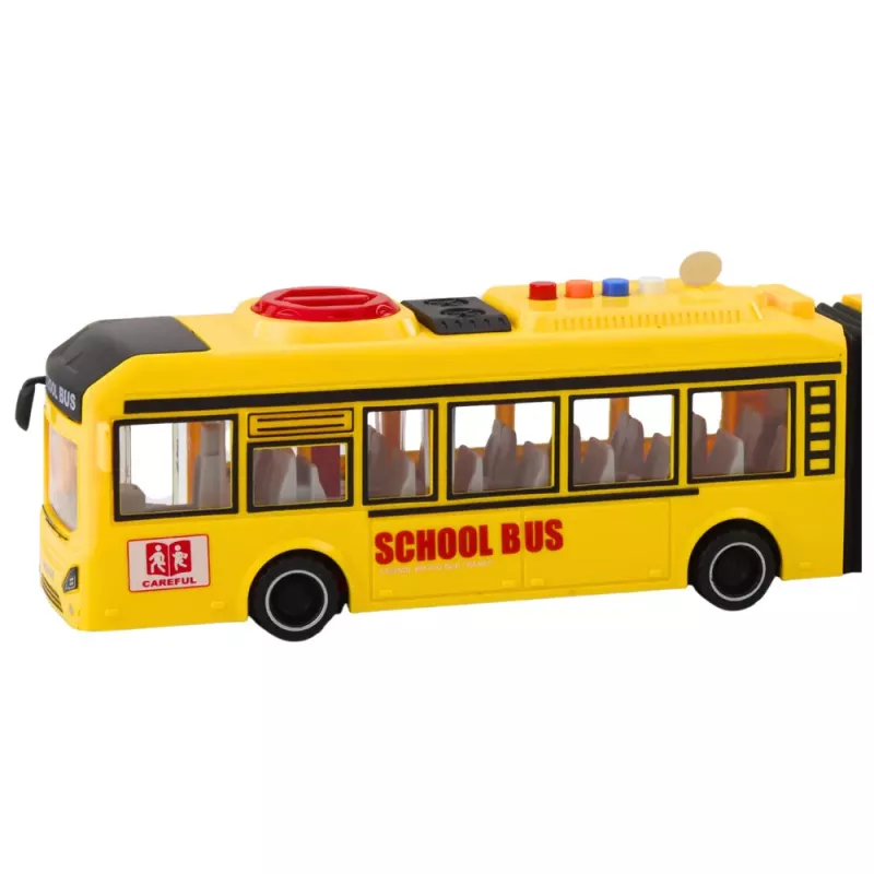 LEAN TOYS Liigendatud koolibuss avatavate uste, tulede ja helidega, kollane, mõõtkavas 1:16