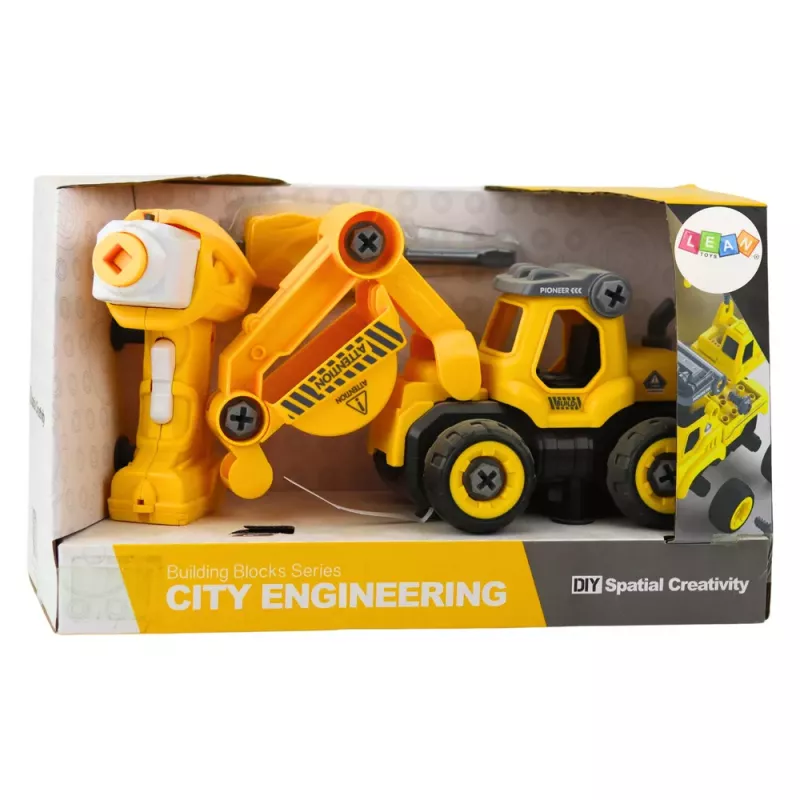 LEAN TOYS Kaugjuhitav Kruvikeeraja RC Ekskavaator Kollane 2in1