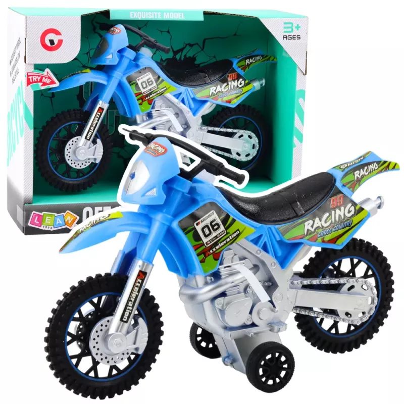 LEAN TOYS Motocross Off-Road Drive Lights Sounds Blue 1:14 Scale Toy Motorcycle