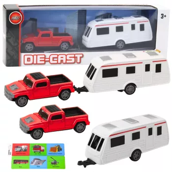 LEAN TOYS Metallauto haagissuvilaga komplekt Punane