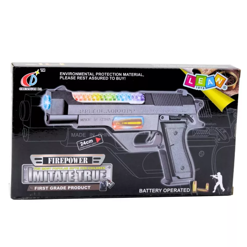 LEAN TOYS Patareitoimel Püstolrelv Värviliste Tulede ja Helidega 24cm