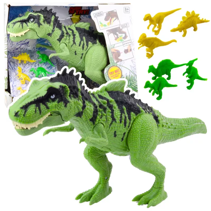 LEAN TOYS Dinosauruste komplekt väikeste kujukeste ja liikuvate helidega, roheline