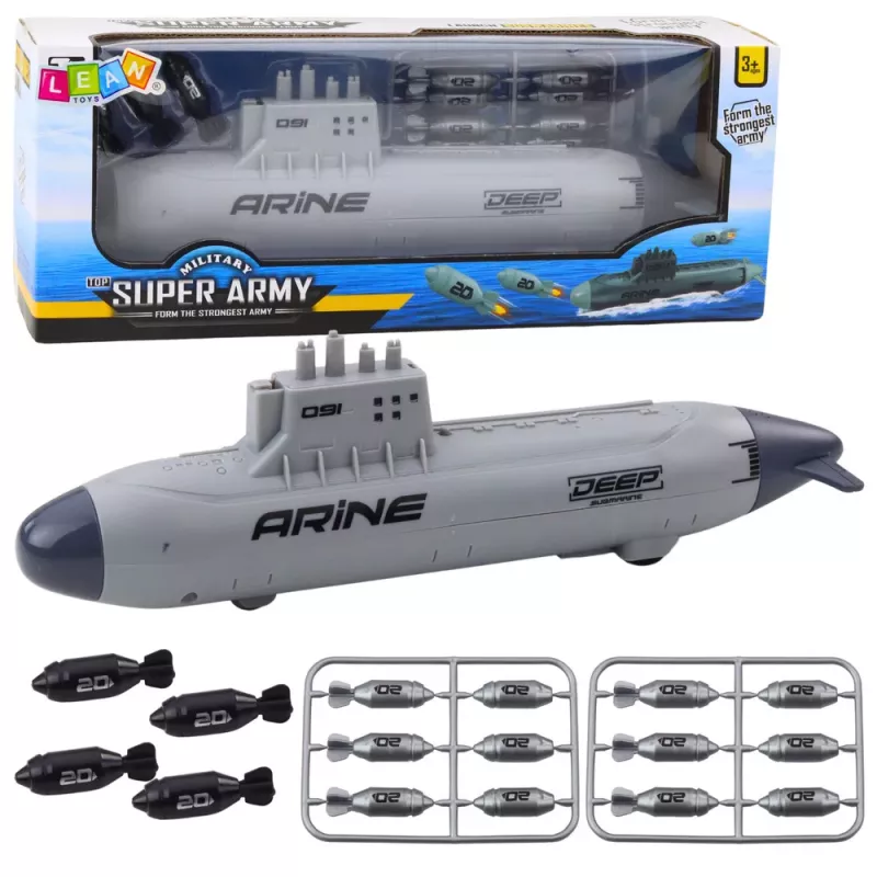 LEAN TOYS Laev Allveelaev Torpeedo Laskmine Sõit Hall 28cm