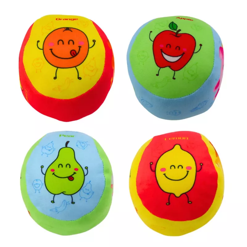 LEAN TOYS Pehmete pallide komplekt väikelastele, värvilised puuviljad, 4 tk