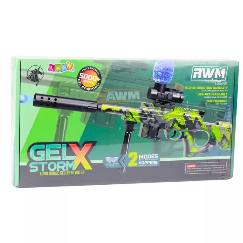 LEAN TOYS AWM püss veepallidele hüdrogeel rohelised prillid 61cm