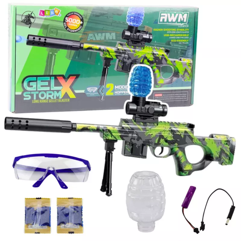 LEAN TOYS AWM püss veepallidele hüdrogeel rohelised prillid 61cm