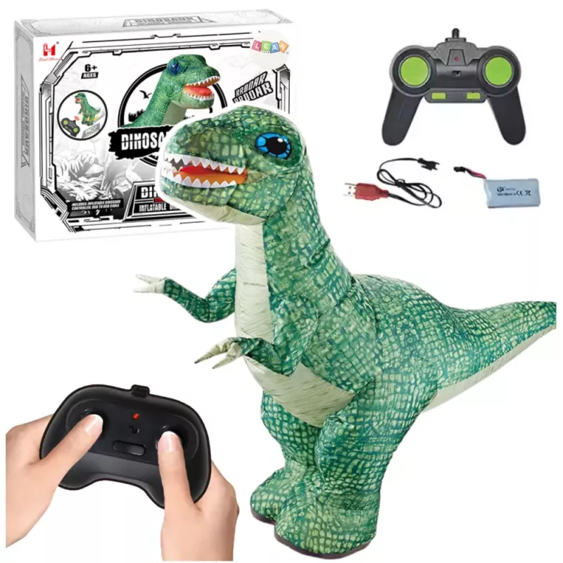 LEAN TOYS Suur täispuhutav dinosaurus kaugjuhtimisega RC Roheline 130 x 190 cm