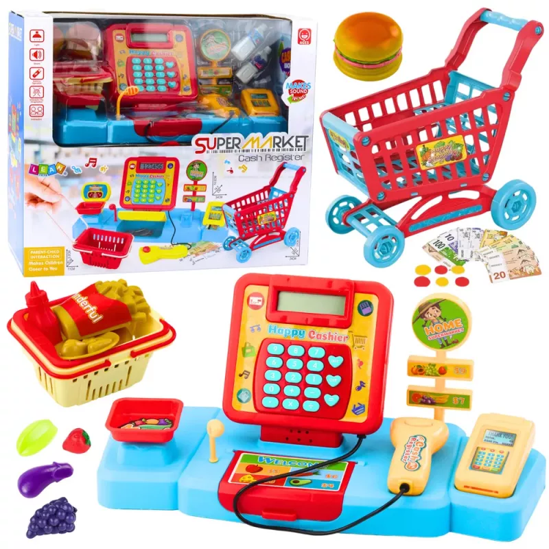LEAN TOYS Poekomplekt Kassakorv Tooted Valgus Helid Värviline