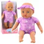 LEAN TOYS Beebinukk lillas body-särgis, pehme kõhuga, vibuga peapael, 31 cm
