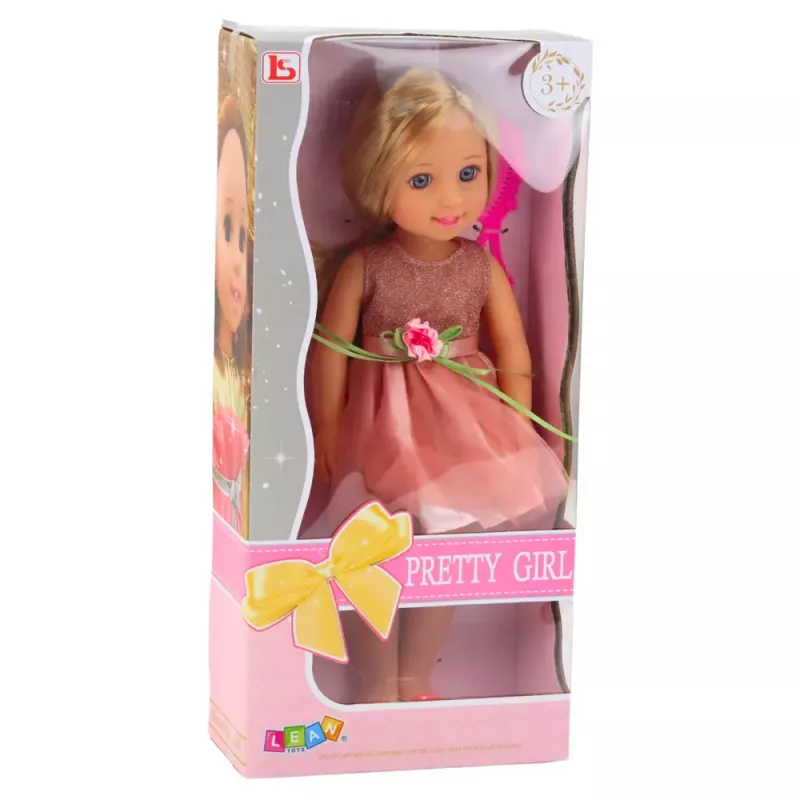 LEAN TOYS Nukk kleidis ja vibuga, pikkade juustega, roosa, kamm, 38 cm