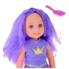 LEAN TOYS Nukk kleidis ja krooniga, pikkade lillade juuste ja harjaga, 38 cm