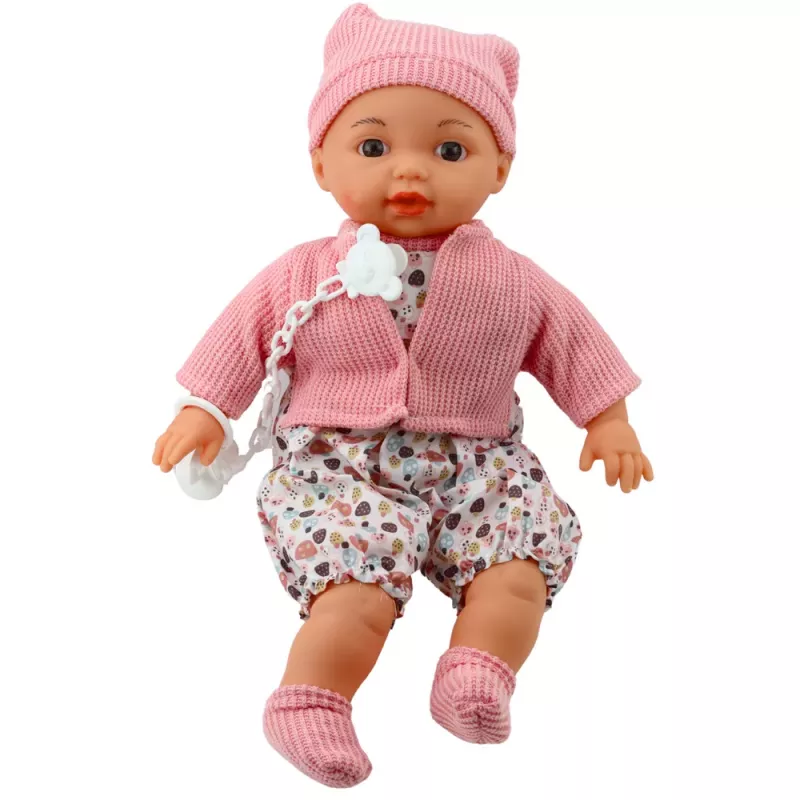 LEAN TOYS Beebinuku komplekt kampsuni, mütsi, luti ja ketiga, roosa, 40 cm