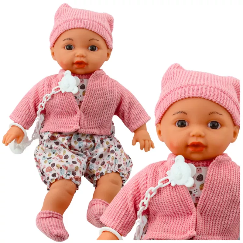 LEAN TOYS Beebinuku komplekt kampsuni, mütsi, luti ja ketiga, roosa, 40 cm