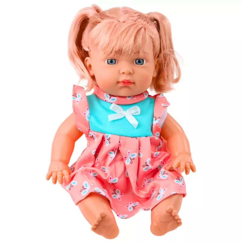 LEAN TOYS Beebinukk värvilise kleidi, poni, pudeli ja heliga