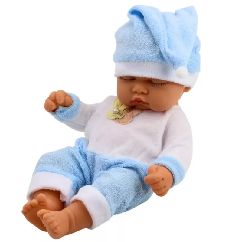 LEAN TOYS Magav Beebinukk Sinistes Pidžaamades Pompooniga Mütsiga