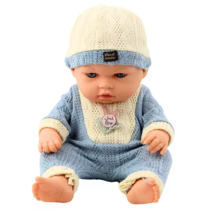 LEAN TOYS Baby Doll in Blue Knitted Outfit with Cap