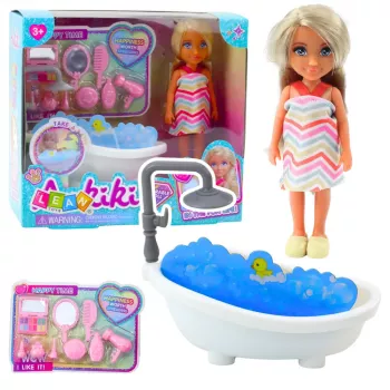 LEAN TOYS Ankiki Mini Nukukomplekt Vanniga ja Hooldustarvikutega