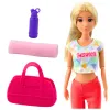 LEAN TOYS Anlily jooganukk treeningmati, veepudeli ja spordikotiga, liikuvate jäsemetega, 29 cm, blondide juuste ja siniste silmadega, sportlikus riietuses, lastele alates 3. eluaastast