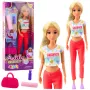 LEAN TOYS Anlily jooganukk treeningmati, veepudeli ja spordikotiga, liikuvate jäsemetega, 29 cm, blondide juuste ja siniste silmadega, sportlikus riietuses, lastele alates 3. eluaastast
