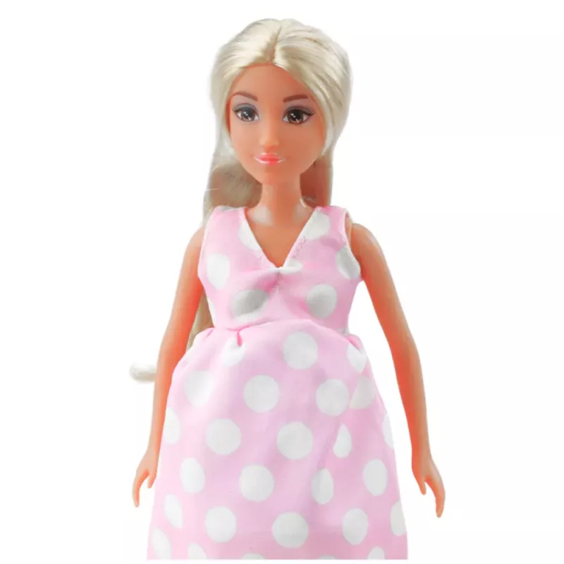 LEAN TOYS Anlily Rase Nukk Hele Roosa Täpiline Kleit Pikkade Juustega