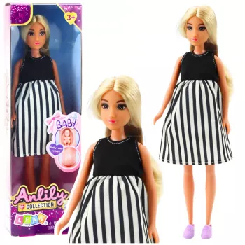 LEAN TOYS Anlily Pregnant Doll in Black and White Striped Dress Baby