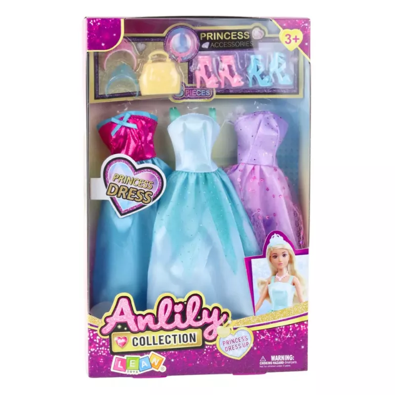 LEAN TOYS Anlily nuku kleidikomplekt kingad käekott kroonid aksessuaarid 9 tk.