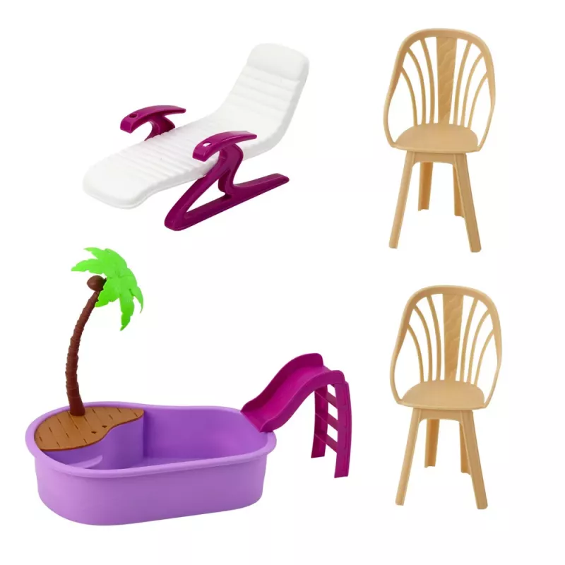 LEAN TOYS Anlily Nukukomplekt Rannas Basseini, Palmipuu, Joogialuse ja Aksessuaaridega