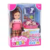 LEAN TOYS Mini nukukomplekt kahe kutsika, voodi, kausi ja pudeliga