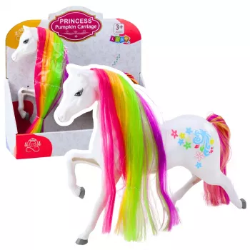 LEAN TOYS Figurine Suur Muinasjutu Hobune Vikerkaarelakaga Värvilised Kaunistused Valge