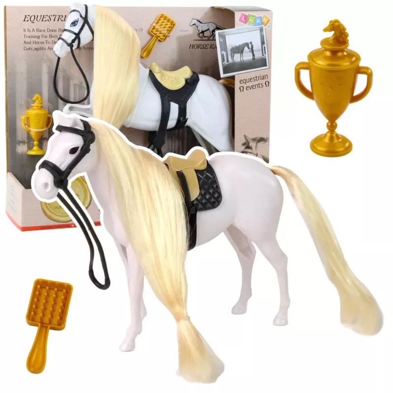 LEAN TOYS Hobune pika lakaga sadula tassi harja tarvikutega valge