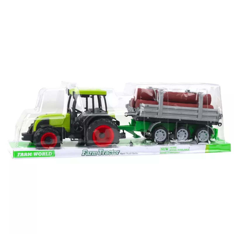 LEAN TOYS Roheline Põllumajandustraktor Palkide Haagisega 47cm