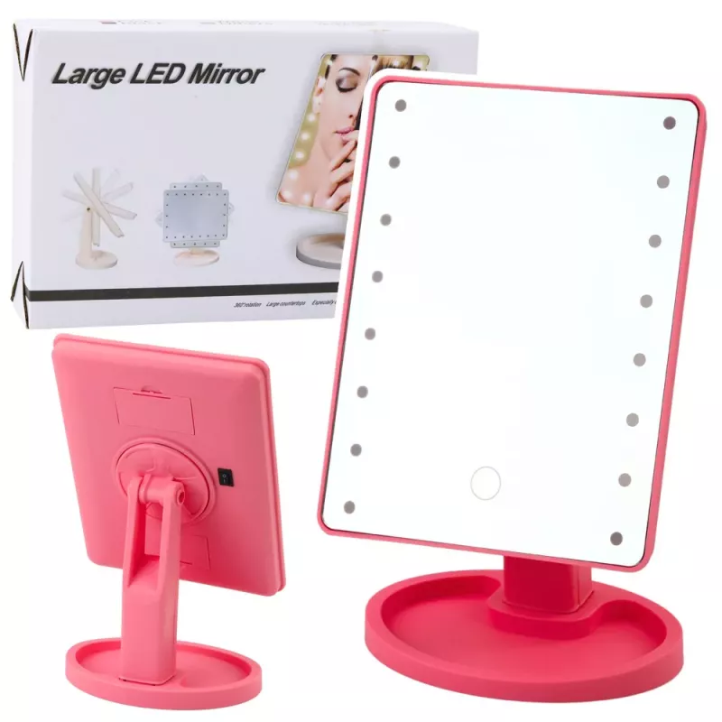 LEAN TOYS Kosmeetiline peegel 16 LED dioodiga reguleeritava alusega roosa