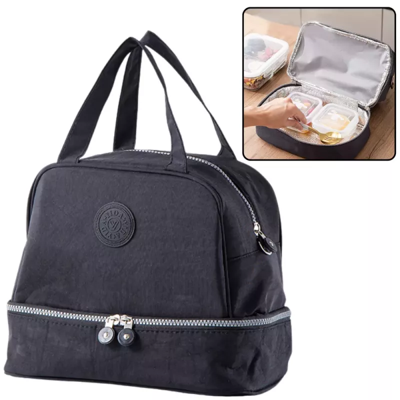 LEAN Thermal Insulating Breakfast Bag with Adjustable Strap Black 27cm