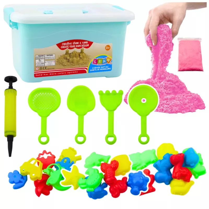 LEAN TOYS Magic Sand Set Pink 3kg Molds Tools Inflatable Board