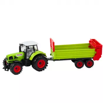 LEAN TOYS Traktor haagisega, hõõrdajam, avatav kapott ja uksed, roheline