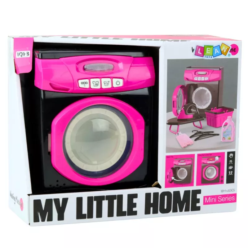 LEAN TOYS Kodumasinate Komplekt Interaktiivne Pesumasin Tulede ja Helidega Aksessuaaridega Roosa Must