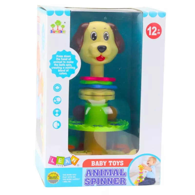 LEAN TOYS Interaktiivne pöörlev vurr väikelastele - Koera teema värviliste pallide, muusikaliste helide ja vilkuvate tuledega