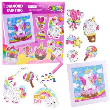 LEAN TOYS Loomingute komplekt Teemantmosaiik Võtmehoidjad Ükssarvikud Värviline