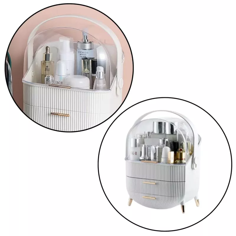 LEAN Cosmetics Organizer Opening Lid Transparent Two Drawers White