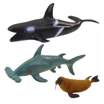 LEAN TOYS Mereelukate Figuuride Komplekt: Hai, Haamrihai, Mõõkvaal, Merihobune, Homar, Kilpkonn, 6 tk