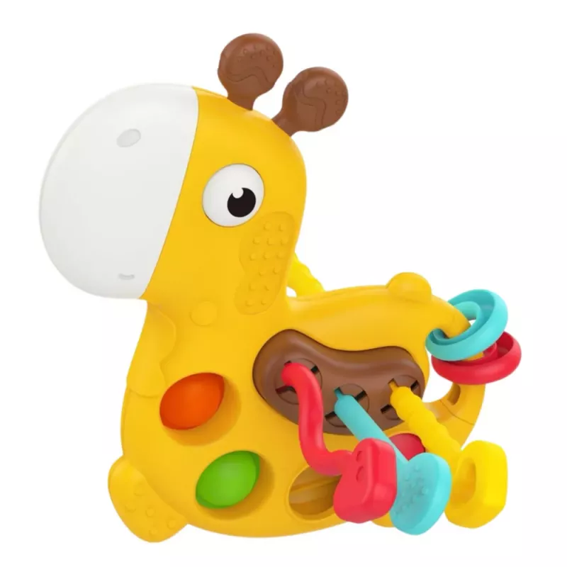 LEAN TOYS Sensory Toy Giraffe For Pulling Strings Yellow