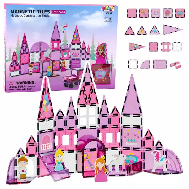 LEAN TOYS Magnetic Windows Blocks for Girls Pink 58 pcs.