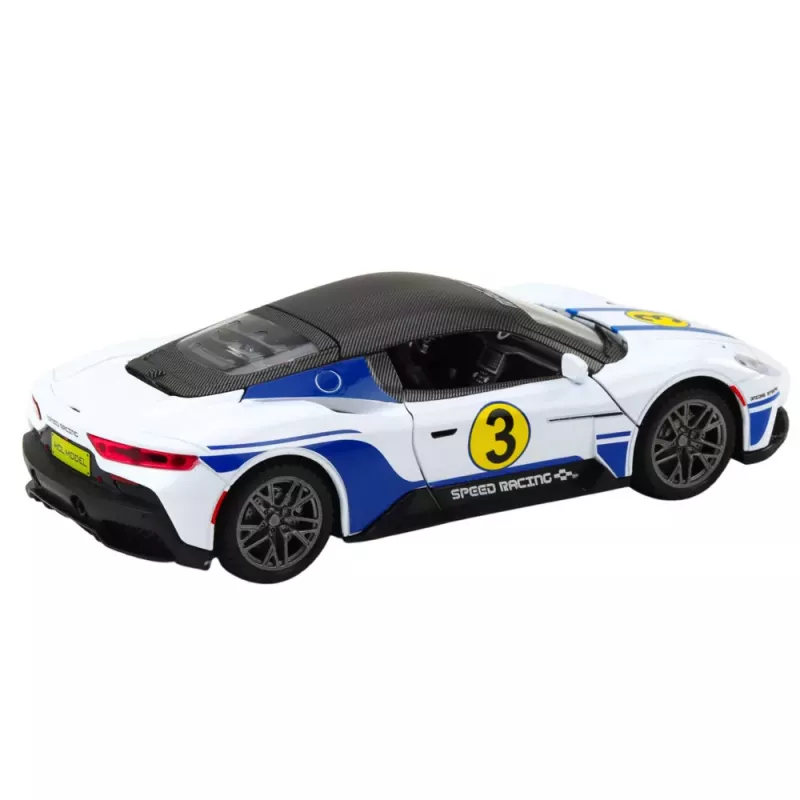 LEAN TOYS Metal Sports Car Lights Sounds Drive White 1:22