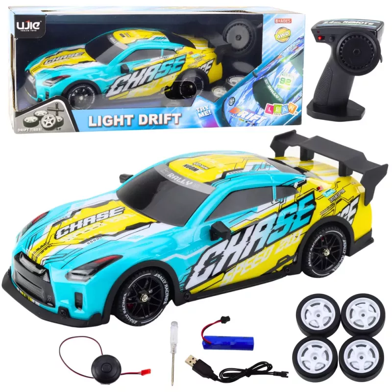 LEAN TOYS RC kaugjuhitav sportauto valgustatud triivkerega türkiissinine