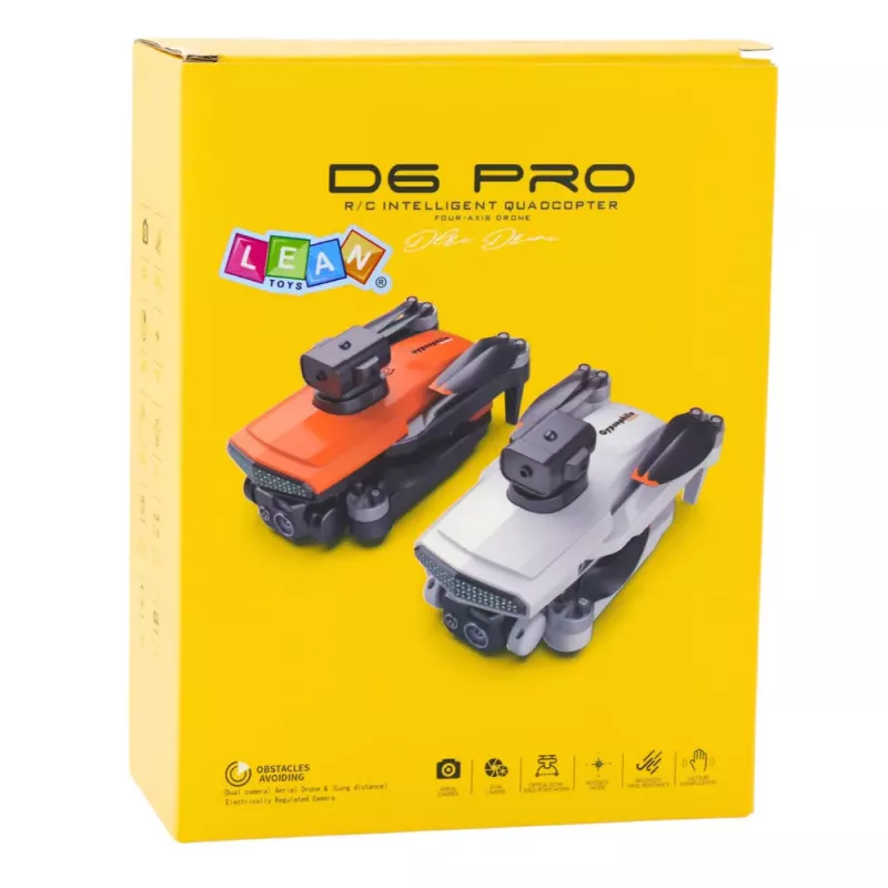 LEAN TOYS D6 PRO Droon kahe HD-kaamera ja LED-tuledega, oranž