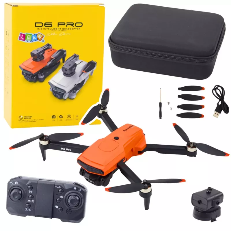 LEAN TOYS D6 PRO Droon kahe HD-kaamera ja LED-tuledega, oranž