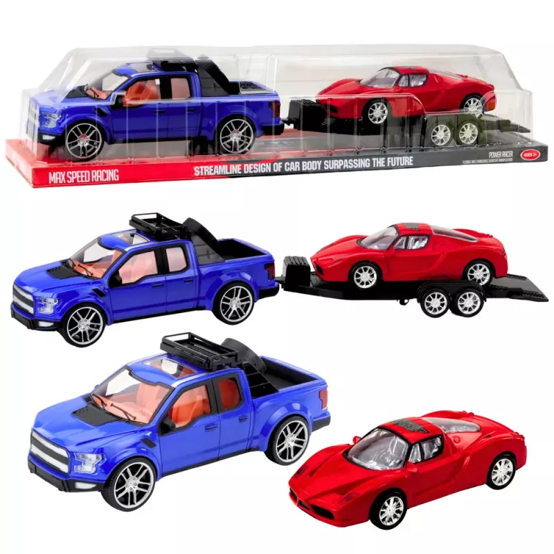 LEAN TOYS Maastikuauto koos puksiirautoga ja sportauto komplekt
