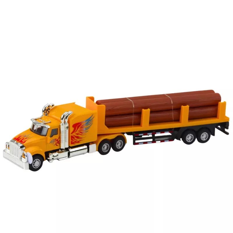LEAN TOYS Tank Truck Timber Transport Pull-Back Drive Lights Sounds 1:36