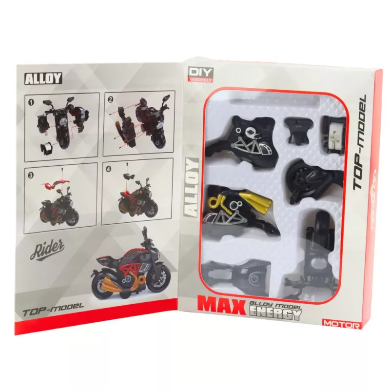 LEAN TOYS Mootorratas kokkupanemiseks kruvidega Metall 1:14 DIY Must Kuld Elements