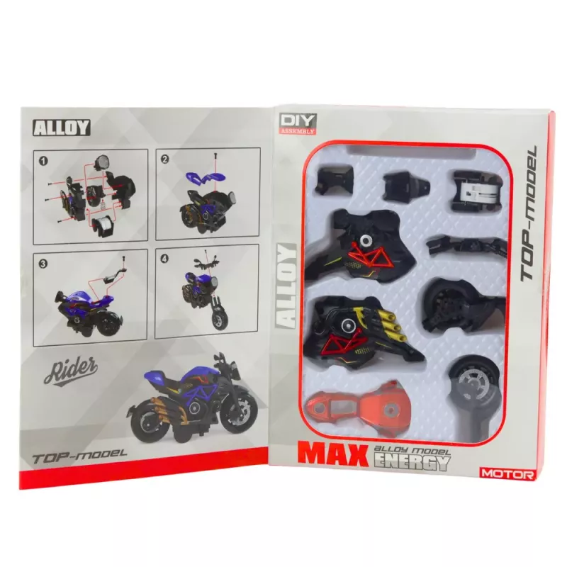 LEAN TOYS Mootorratas kokkupanemiseks kruvidega metall 1:14 DIY must ja punane